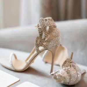 FSJ Nude Rhinestone Stiletto Heel Sandals